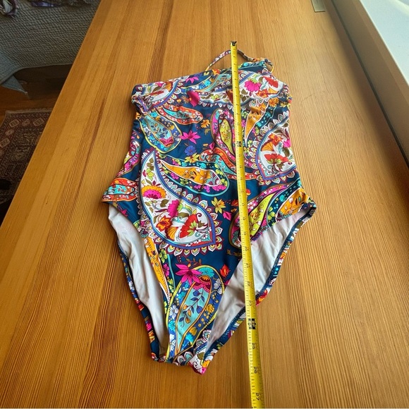 Trina Turk M 8 colorful Provence paisley bandeau one shoulder onepiece swimsuit - Picture 5 of 9
